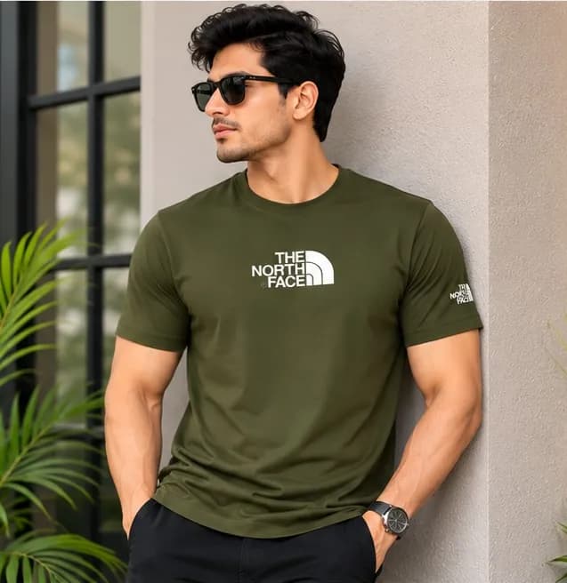 PTS02 Olive Color The Notrh Face Imported China Fabric Premium Tshirt