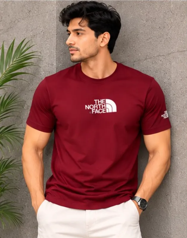 PTS02 Maroon Color The Notrh Face Imported China Fabric Premium Tshirt